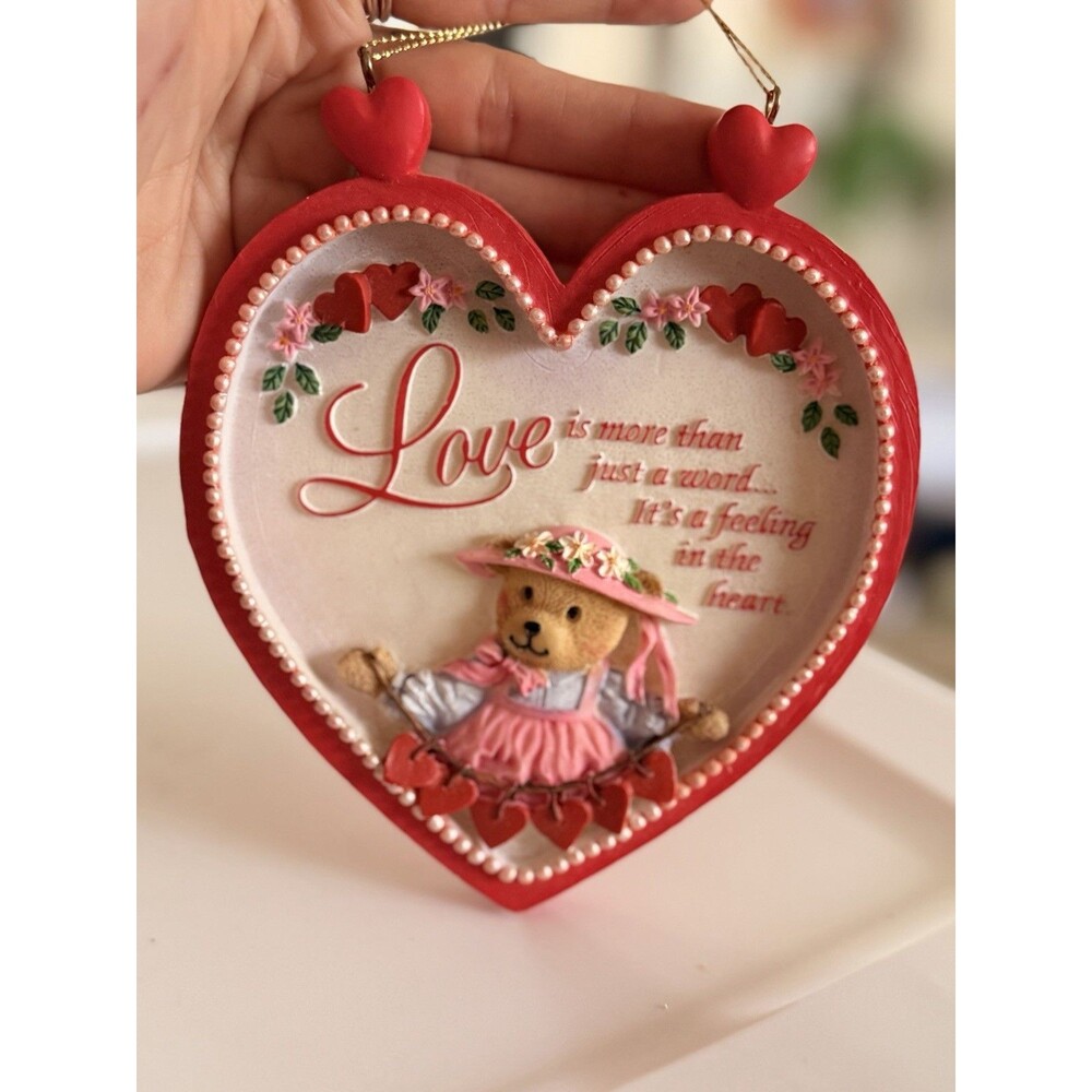 Paula’s Heart-Shaped Love Wall Hanging Decor with Bear Figurine